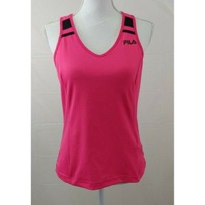 Fila Womens Racer Back Tank Top Medium Pink Athletic V Neck Stretch Black Bra